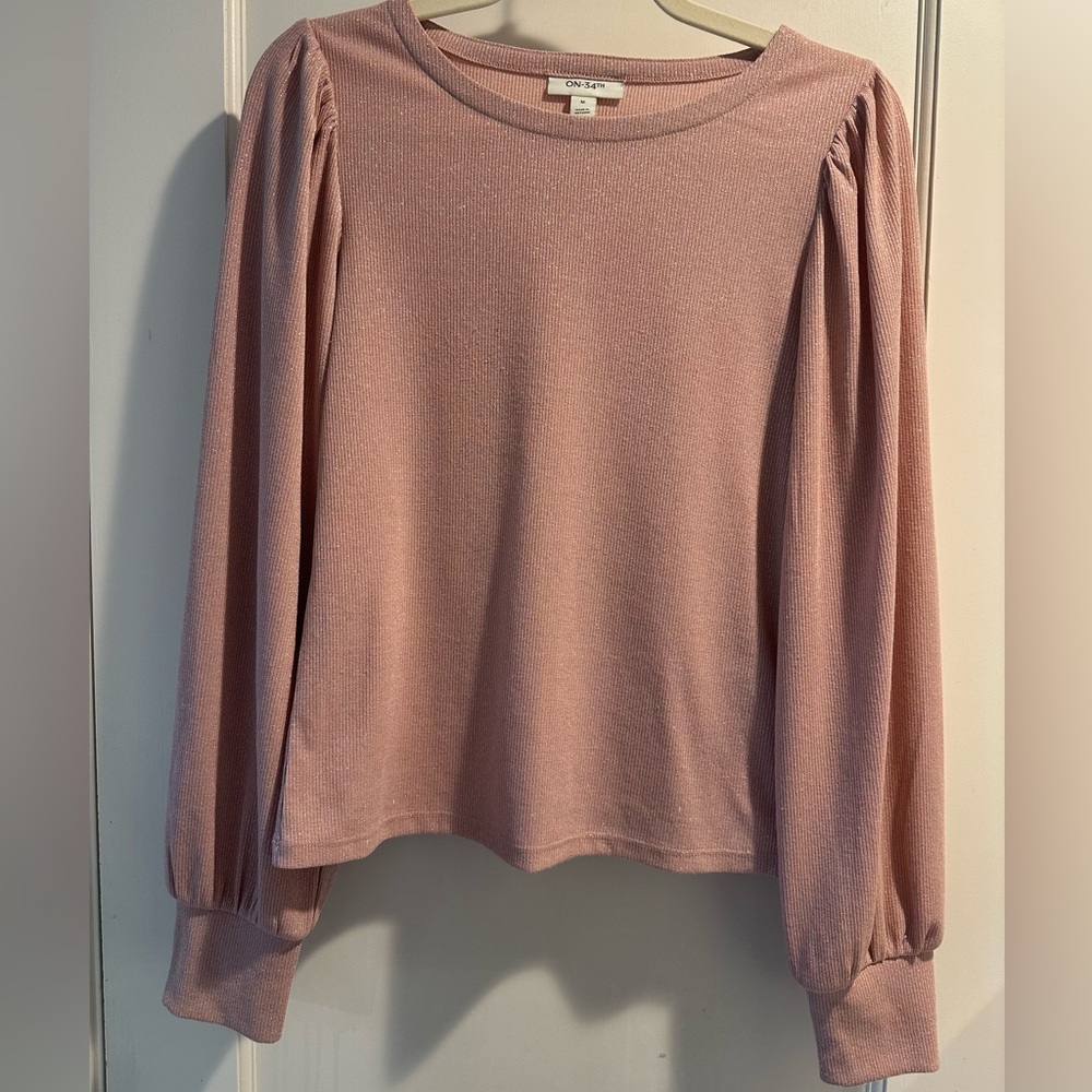 Blush Pink Puff-Sleeve Knit Top